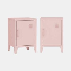 Mesa de cabeceira industrial 1 porta, set de 2, Soho, Rosa, 38x38x57 cm