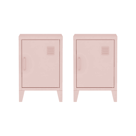 Mesa de cabeceira industrial 1 porta, set de 2, Soho, Rosa, 38x38x57 cm