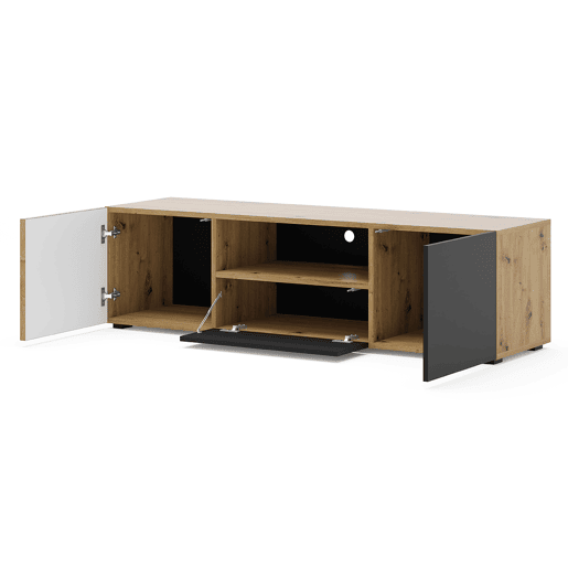 Suporte de TV de 3 portas 150 cm em madeira Nera e preto