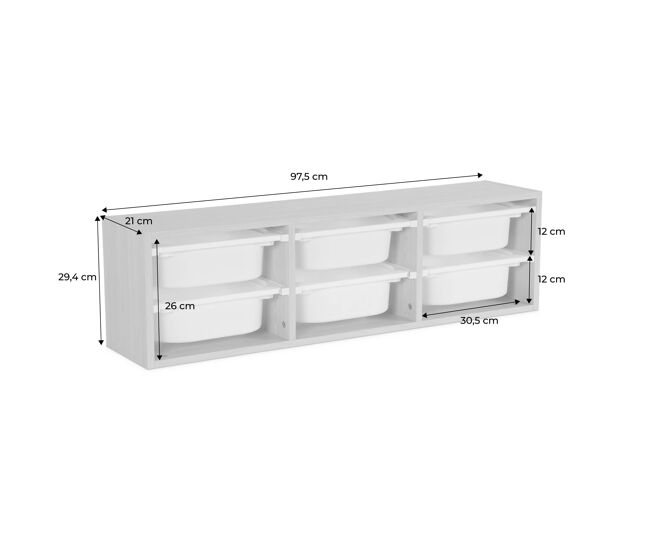 Mueble de almacenamiento infantil horizontal, 6 cajas, sora, natural, 97.5x21x29.4 cm