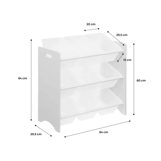 Arrumação de brinquedos, 18 compartimentos, set de 2, Tobias, Branco, 64x29.5x60 cm