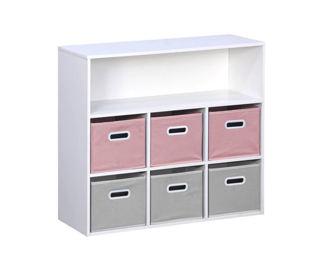 Mueble infantil con 6 cestas de terciopelo, camille, rosa, 129.5x76.2x70 cm
