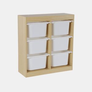 Arrumação para crianças com 6 caixas de arrumação, Sora, Natural, 81.5x30x89 cm