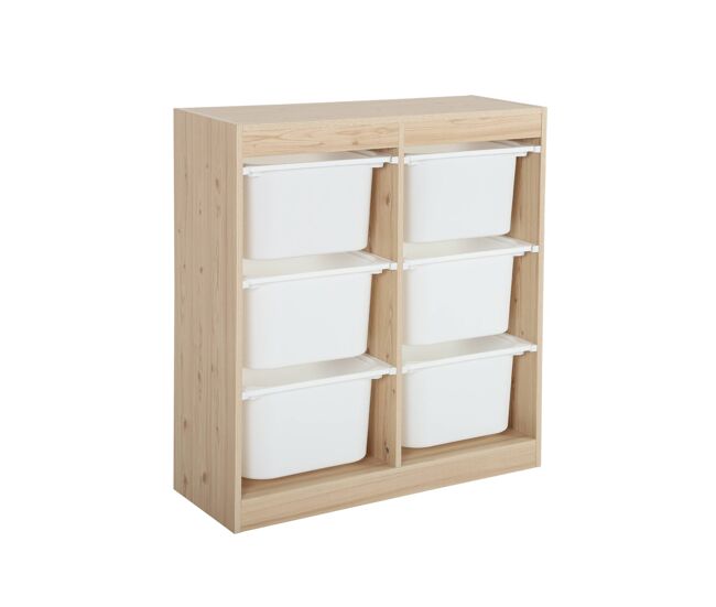 Mueble para niños con 6 cubos de almacenaje, sora, natural, 81.5x30x89 cm