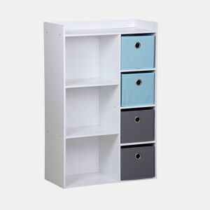 Móvel de arrumação para crianças com 4 cestos, Camille, Azul, 62x29.5x96 cm
