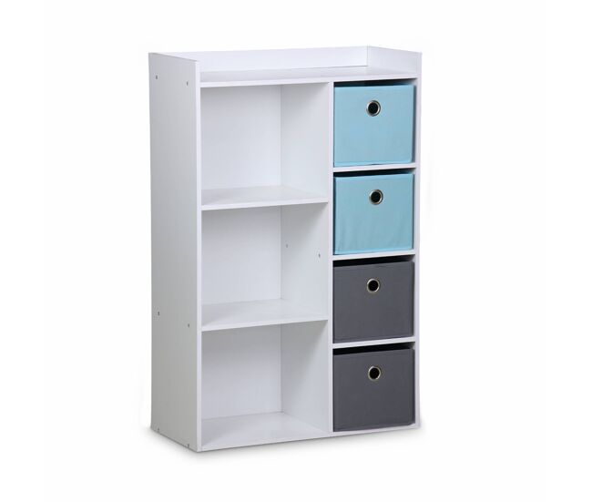 Mueble de almacenamiento para niños 4 cestas, camille, azul, 62x29.5x96 cm