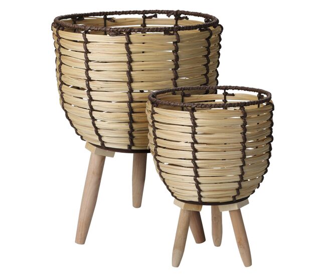 Well home - juego de 2 cestas maceteros de madera con patas ø21ø27cm