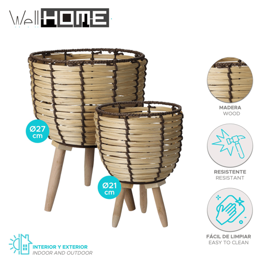 WELL HOME - Conjunto de 2 cestos de madeira com pernas Ø21Ø27cm