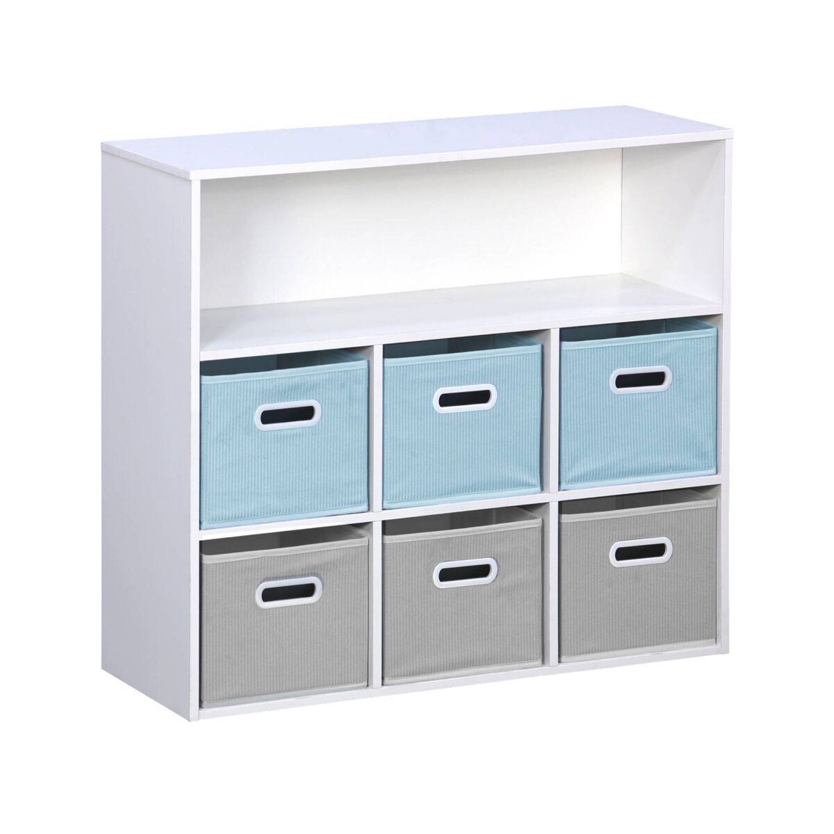 Mueble infantil con 6 cestas de terciopelo, camille, azul, 129.5x76.2x70 cm