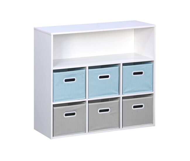 Mueble infantil con 6 cestas de terciopelo, camille, azul, 129.5x76.2x70 cm