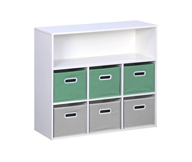 Mueble infantil con 6 cestas de terciopelo, camille, verde, 129.5x76.2x70 cm