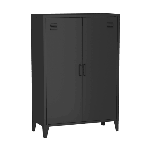 Cômodaarmário industrial metal 2 portas, Soho, Preto, 75x33x110 cm