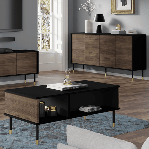 Mesa de centro Rani de 110 cm em madeira e preto