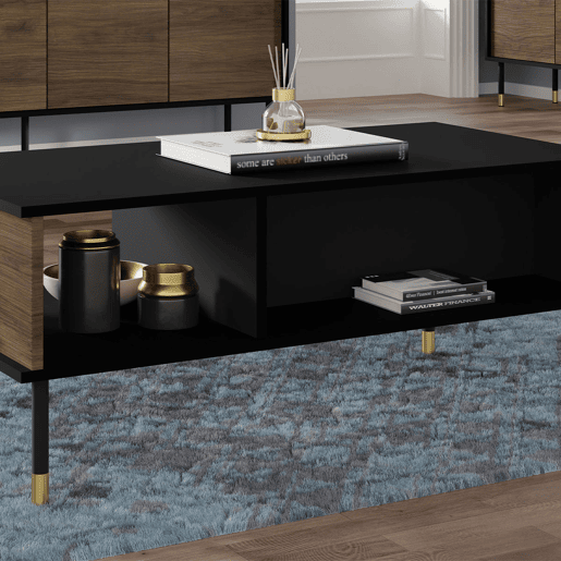 Mesa de centro Rani de 110 cm em madeira e preto