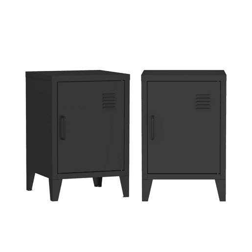 Mesa de cabeceira industrial 1 porta, set de 2, Soho, Preto, 38x38x57 cm