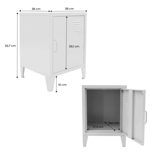 Mesa de cabeceira industrial 1 porta, set de 2, Soho, Preto, 38x38x57 cm