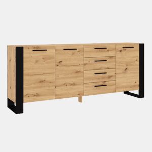 Aparador de 3 portas com 4 gavetas Nouka Madeira e Preto
