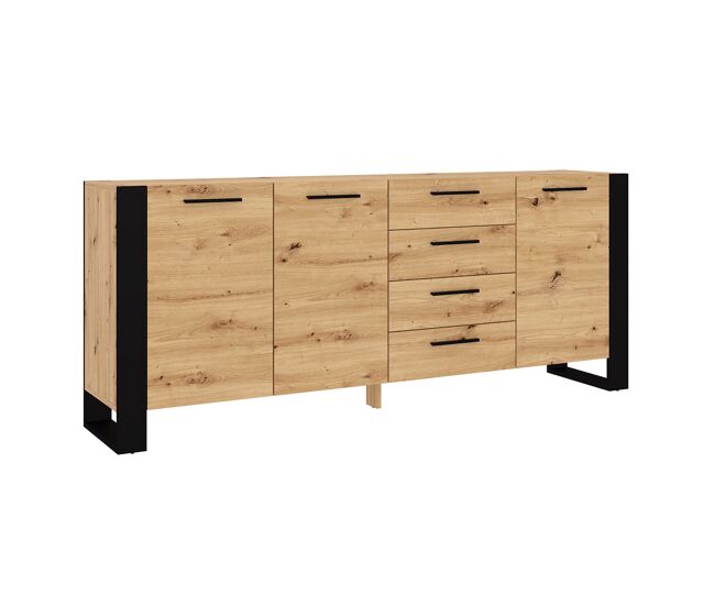 Bufé 3 puertas 4 cajones nouka madera y negro