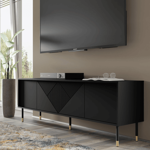 Suporte de TV Aglaé Preto com 4 portas e 180 cm