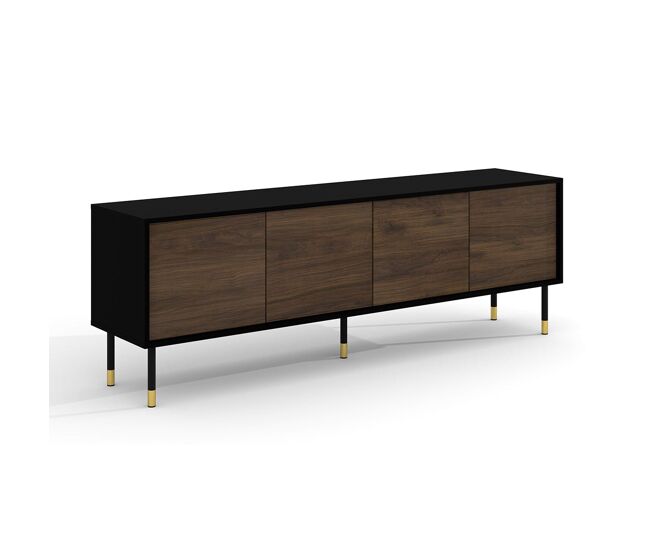 Mueble TV 4 puertas 180 cm Rani Madera y Negro