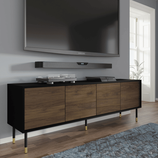 Suporte de TV de 4 portas Rani de 180 cm em madeira e preto