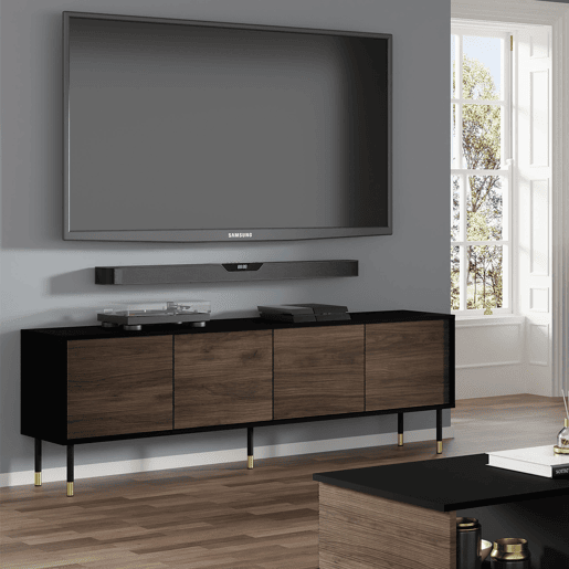 Suporte de TV de 4 portas Rani de 180 cm em madeira e preto