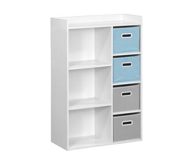 Mueble infantil con 4 cestas de terciopelo, camille, azul, 129.5x62x96 cm