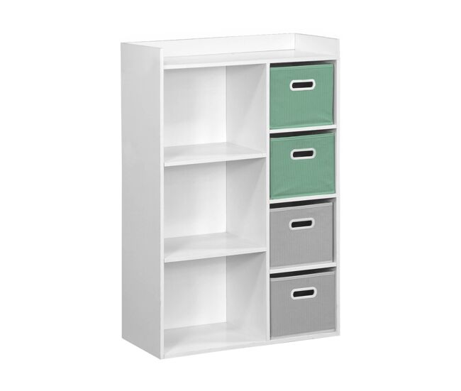 Mueble infantil con 4 cestas de terciopelo, camille, verde, 129.5x62x96 cm