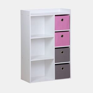 Móvel de arrumação para crianças com 4 cestos, Camille, Rosa, 62x29.5x96 cm