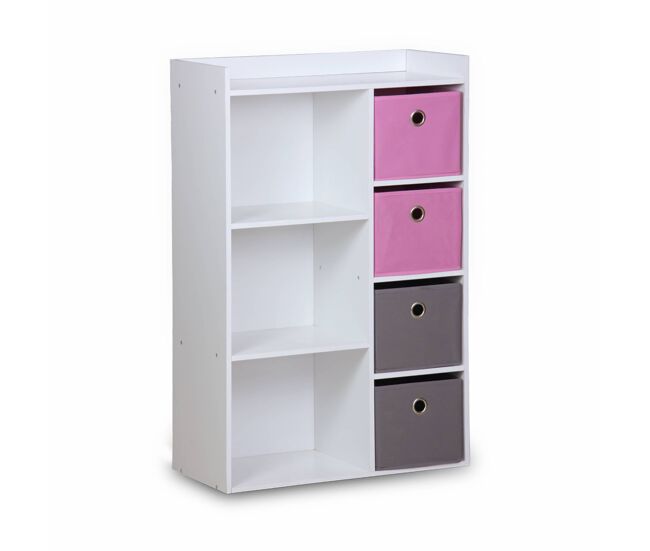 Mueble de almacenamiento para niños 4 cestas, camille, rosa, 62x29.5x96 cm