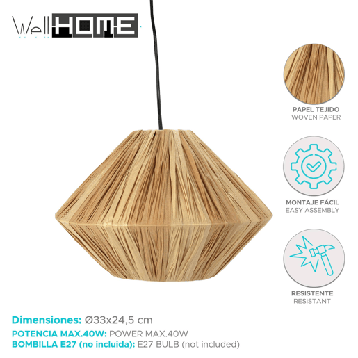 WELL HOME - Candeeiro suspenso de papel tecido Ø33x24,5cm