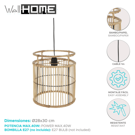 WELL HOME - Luminária pendente em bambu Ø28x30cm