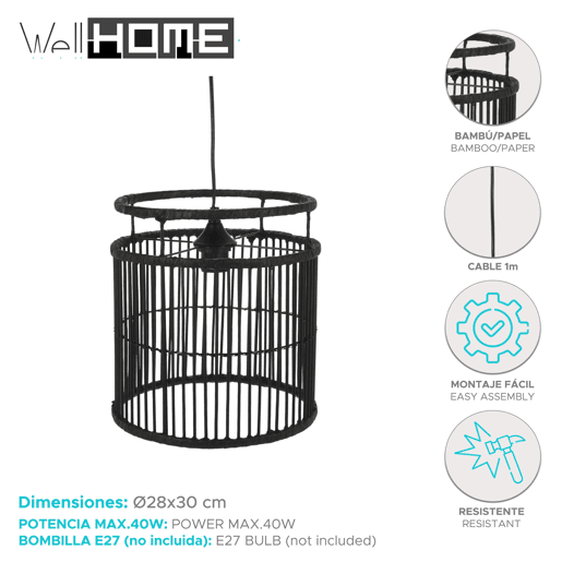 WELL HOME - Candeeiro suspenso em bambu preto Ø28x30cm