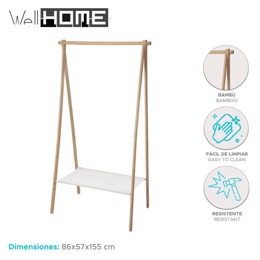 WELL HOME - Cabide em bambu com prateleira 86x57x155cm WELL HOME - Cabide em bambu com prateleira 86x57x155cm
