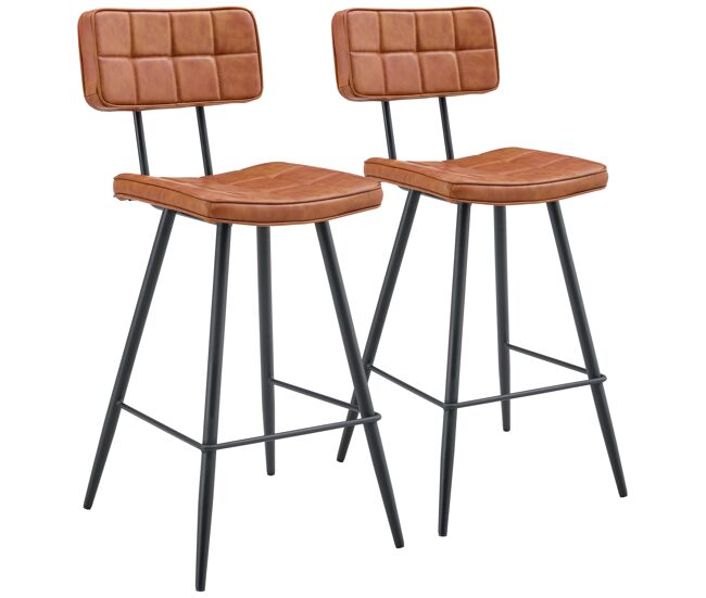 Pack de 2 taburetes de bar de polipiel color coñac fernand