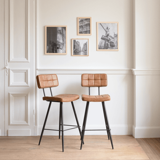 Conjunto de 2 bancos de bar em imitação de conhaque FERNAND