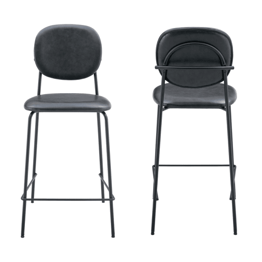 Conjunto de 2 bancos de bar EDMOND em imitação de pele preta