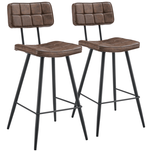 Conjunto de 2 bancos de bar FERNAND em imitação de pele castanha