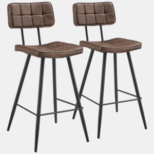 Conjunto de 2 bancos de bar FERNAND em imitação de pele castanha