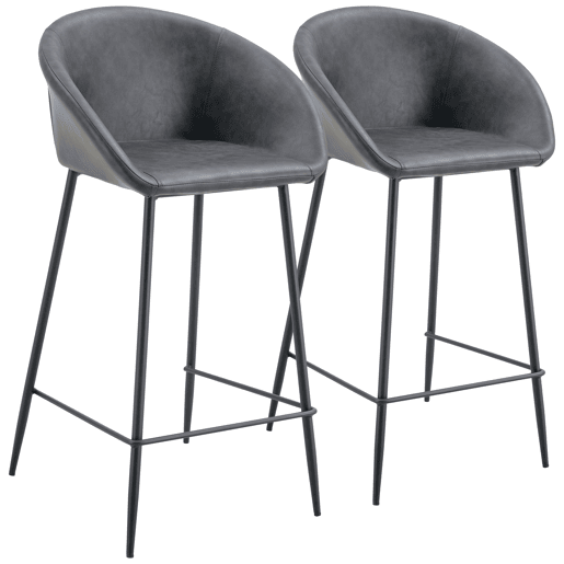 Conjunto de 2 bancos de bar ACHILLE em imitação de pele cinzenta escura