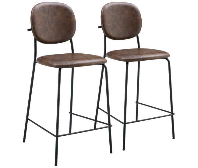 Pack de 2 taburetes de bar edmond de polipiel marrón