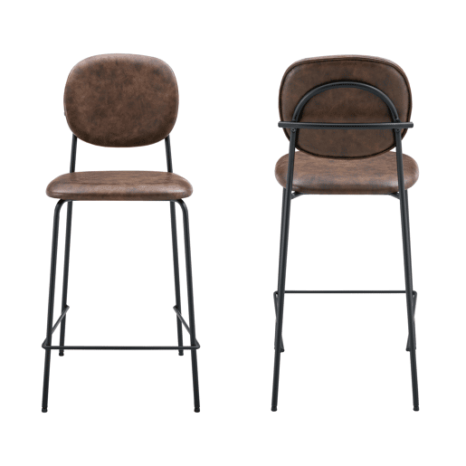 Conjunto de 2 bancos de bar EDMOND em imitação de pele castanha
