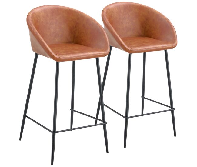 Pack de 2 taburetes de bar de polipiel achille color coñac