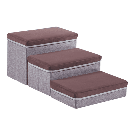 Escada para cães Vojens 3 níveis imitação de pele 75x40x30 cm - CastanhoCinzento en.casa Escada para cães Vojens 3 níveis imitação de pele 75x40x30 cm - CastanhoCinzento en.casa