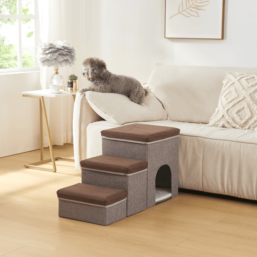 Escada para cães Vojens 76x33x43 cm - CastanhoCinza en.casa