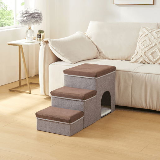 Escada para cães Vojens 76x33x43 cm - CastanhoCinza en.casa