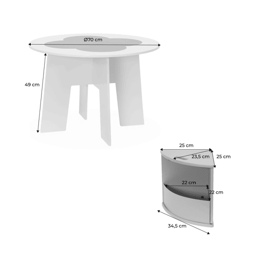 Mesa com ardósia e 4 cadeiras com arrumação para crianças, Nephos, Verde, 70x70x49 cm