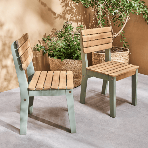Cadeira de madeira para crianças, set de 2, Caroline, Verde cinzento, 29x31.5x53 cm