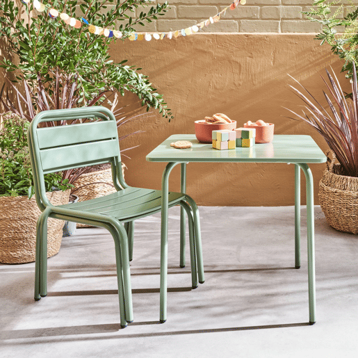 Conjunto de mesa e cadeira para crianças de 2 lugares, Anna, Verde cinzento, 48x48x47 cm