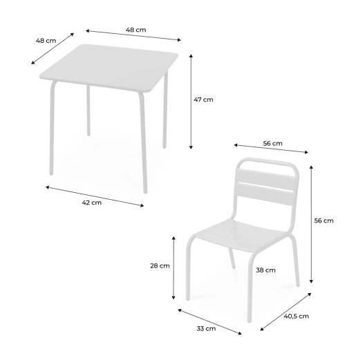 Conjunto de mesa e cadeira para crianças de 2 lugares, Anna, Verde cinzento, 48x48x47 cm